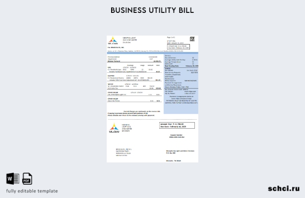 скачать шаблон счета за коммунальные услуги Tennesse MLGW в цифровом формате